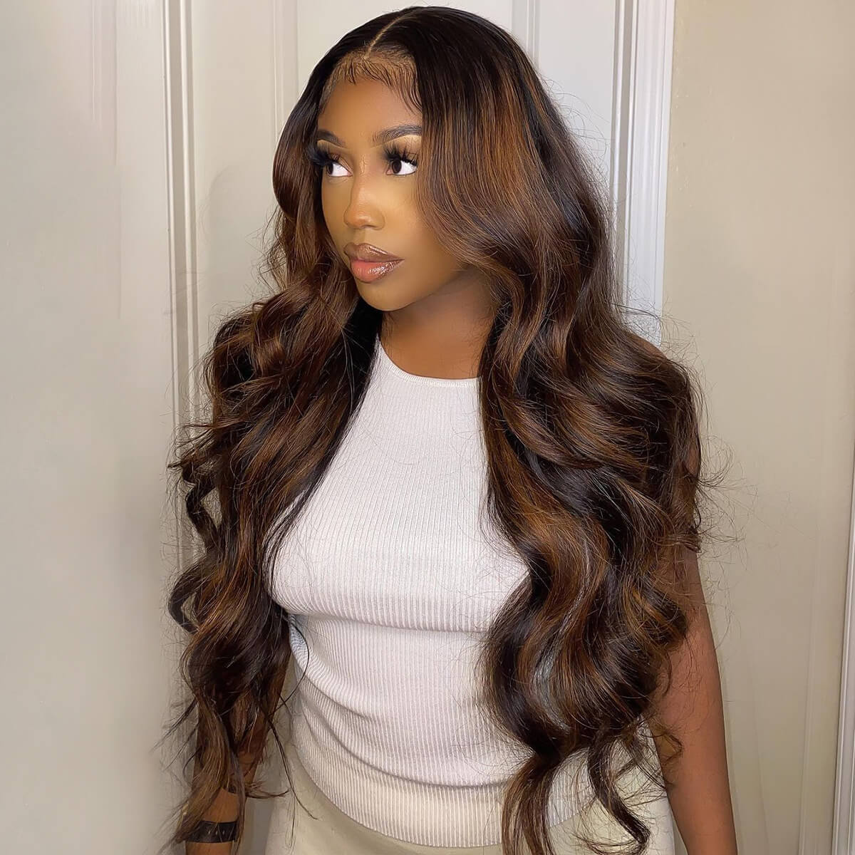 Honey Blonde Glueless Body Wave 5×5 13×4 Undetectable Lace Front Wig 1B/30 Highlight Wig