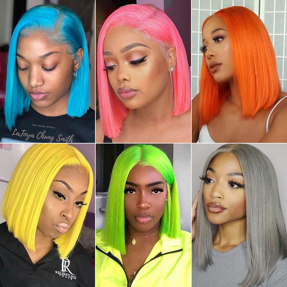 Colorful Bob Wig Straight Short Bob Undetectable Lace Front Wig 180 Density