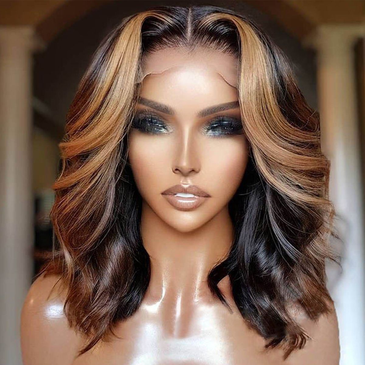 Shoulder Length Highlight Wig New Body Wave  Undetectable Lace Front Wig