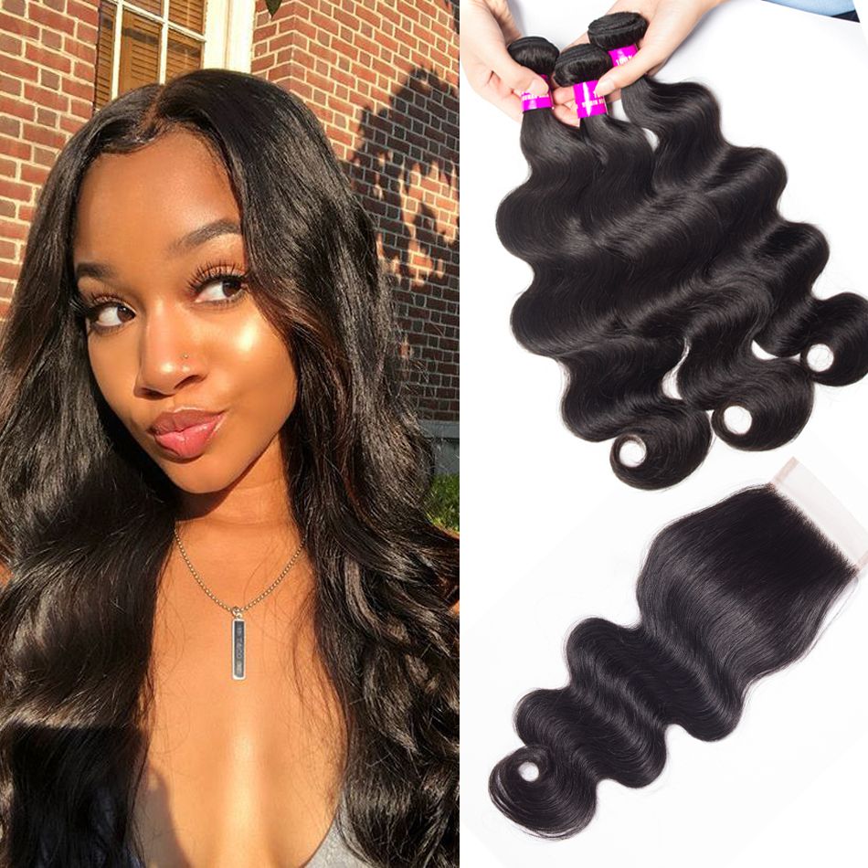 Body Wave Hair 3 Bundles With 4X4 HD Lace Closure