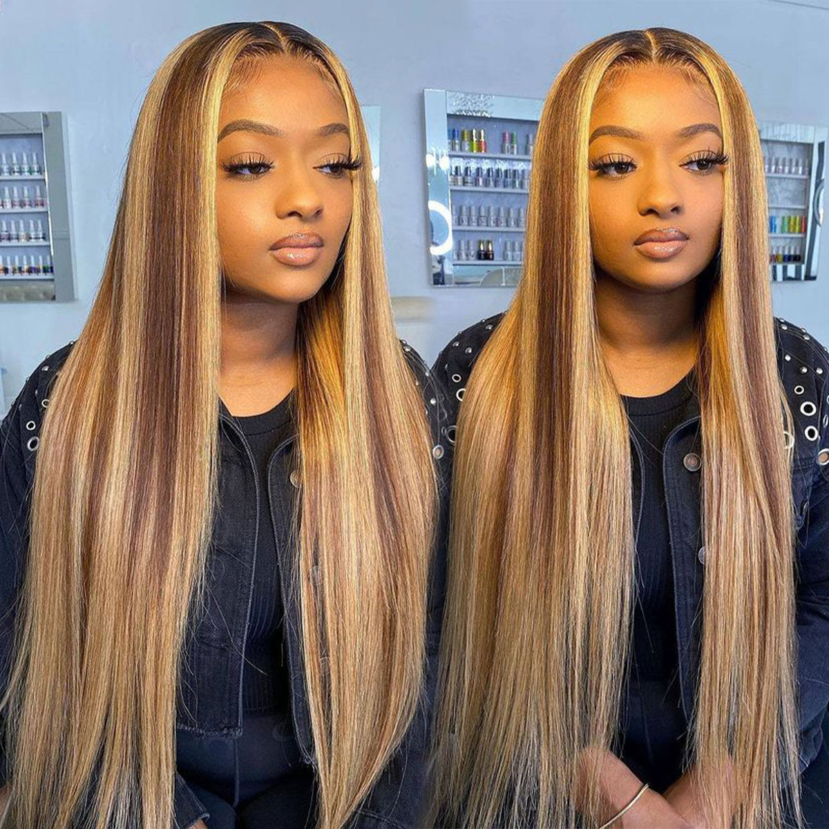 Glueless Wig Highlight 4 27 Honey Blonde Straight 5×5 13×4 Undetectable Lace Front Wig