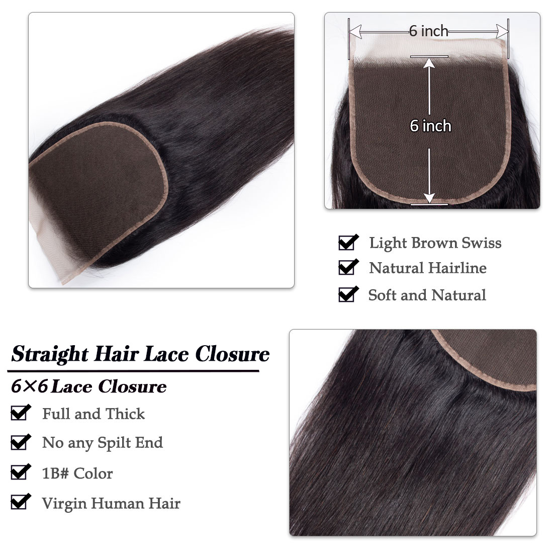 Brazilian Virgin Hair Straight 6×6 Lace Closure
