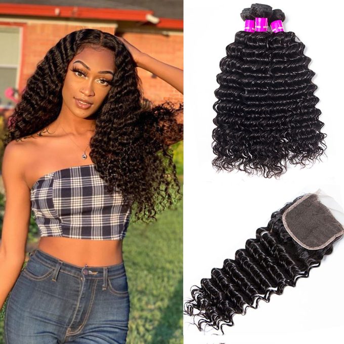 Deep Wave Bundles With 5×5 HD Lace Closure