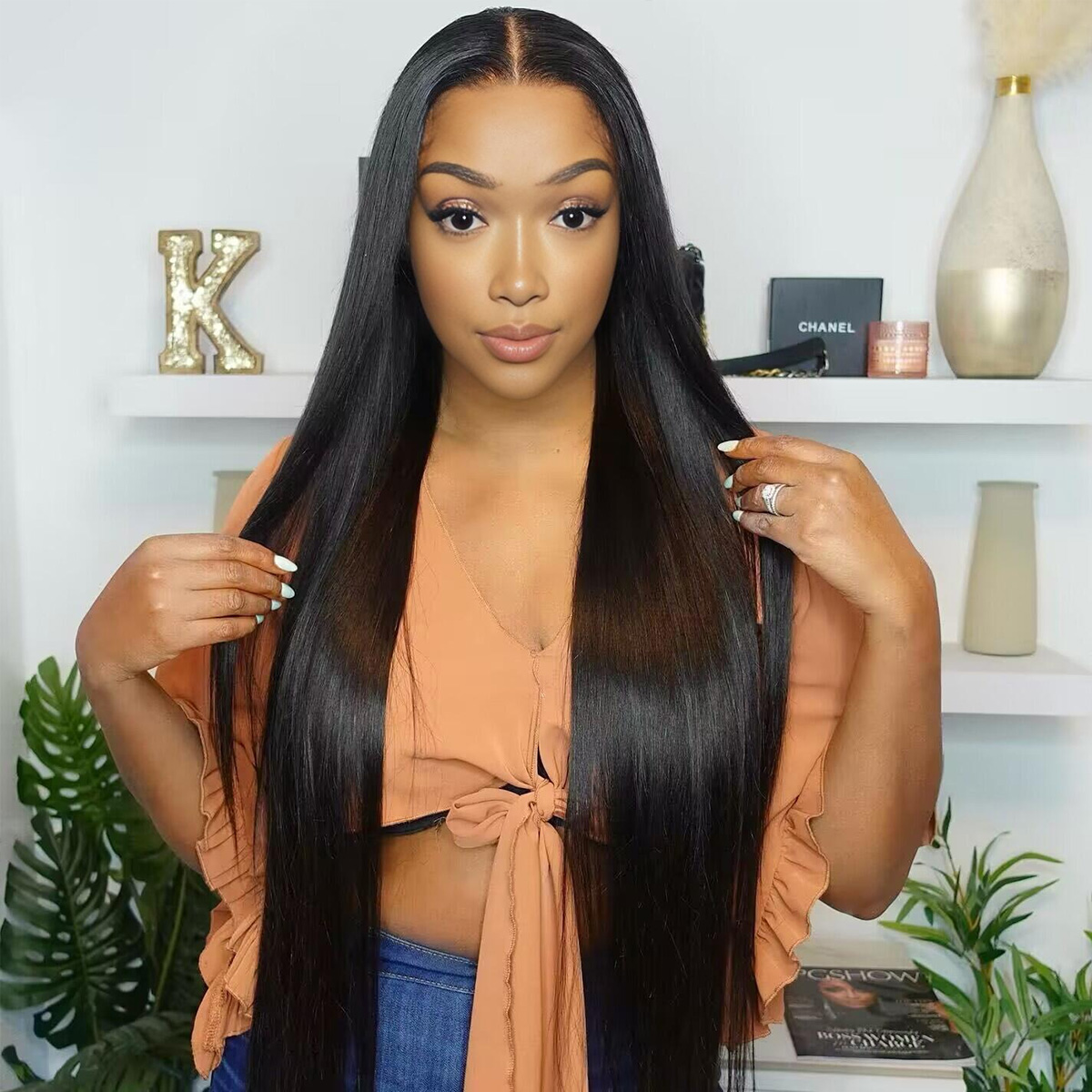 Straight Glueless HD Lace Wig Pre-Bleached Knots 4×4 6×5 Lace Closure Wig