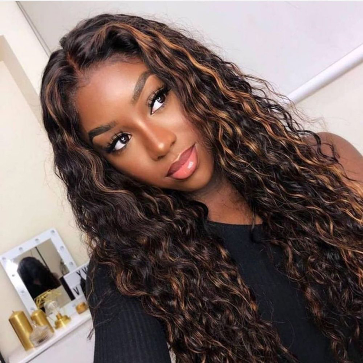 1B/30 Honey Blonde Glueless Water Wave HD Full Lace Frontal Highlight Wig
