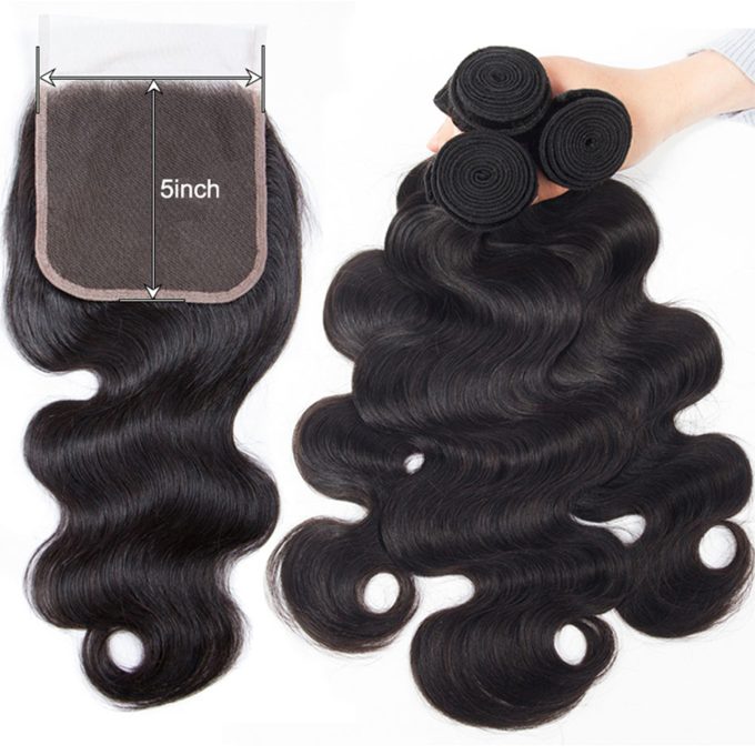 body wave 5x5 lace closure with bundles