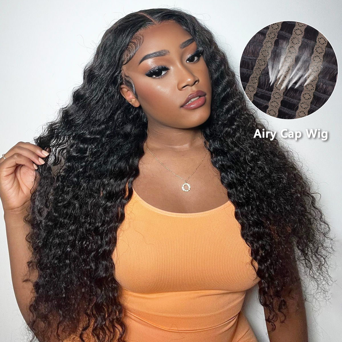 Airy Cap Deep Wave HD Lace Closure Wig Pre-bleached Knots 6×5 Glueless Human Hair Wig
