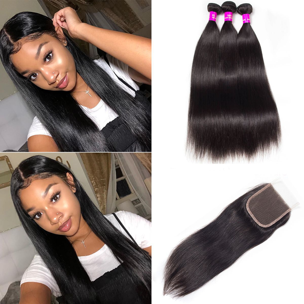 HD Lace Closure With Bundles Straight 3 Bundles With 4×4 5×5 6×6 Closure