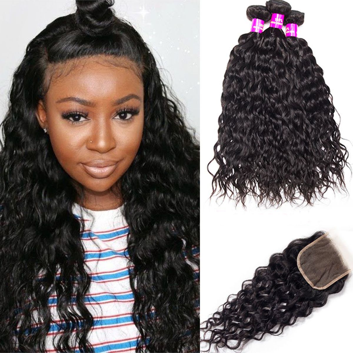 Water Wave 3 Bundles With 5×5 HD Lace Closure