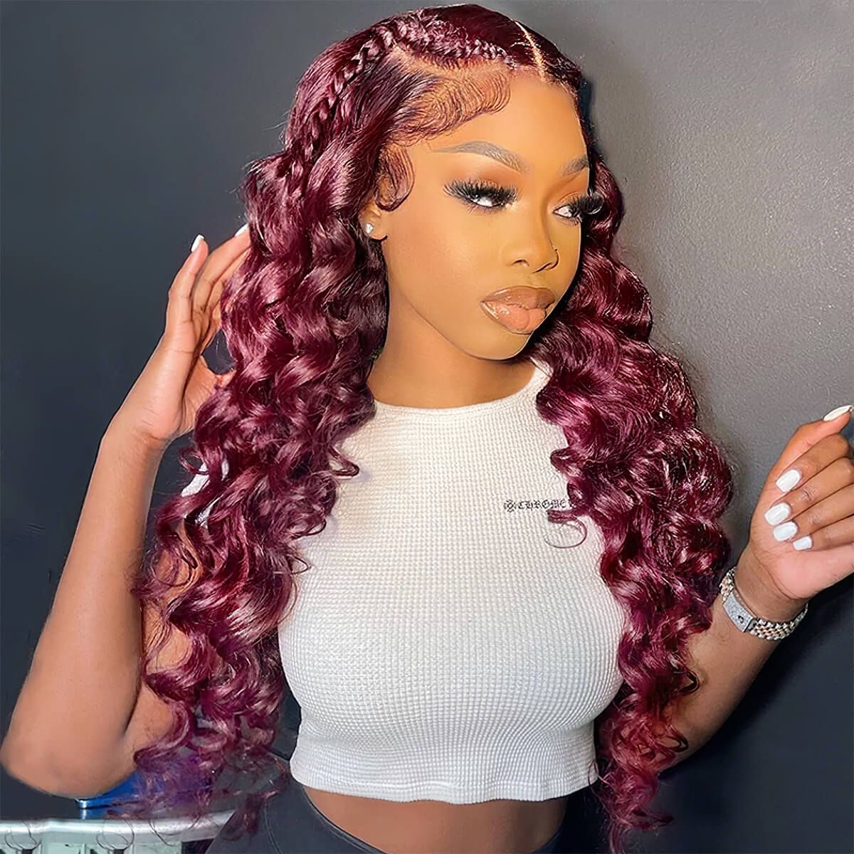 99J Burgundy Loose Deep Wave Undetectable HD Glueless Lace Front Human Hair Wig