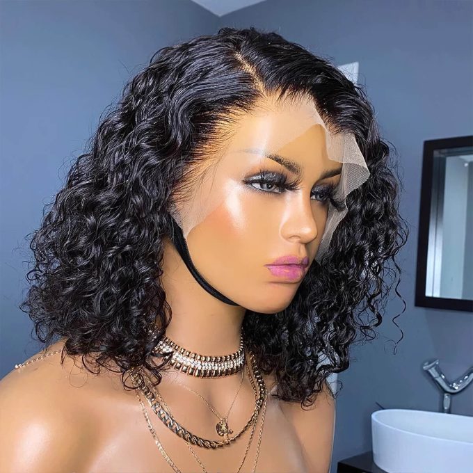 water curly side part wig