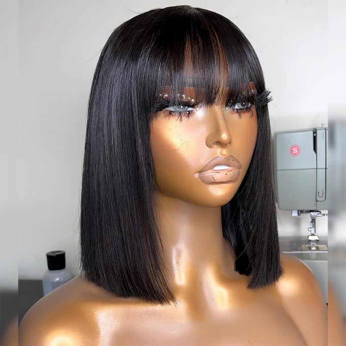 Short Bob Straight 13×4 HD Lace Front Wig With Bangs 150% Density