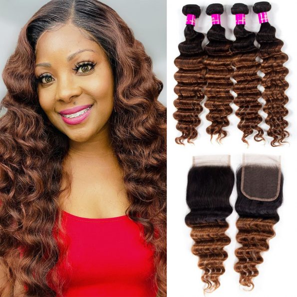 T1B/30 Loose deep wave Bundles With lace Closure