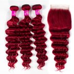 red_color_loose_deep_wave_hair_bundles-with closure