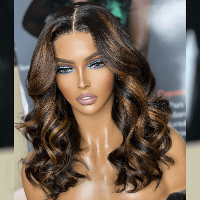 Highlight Short Barrel Curls L:ace Front Wig