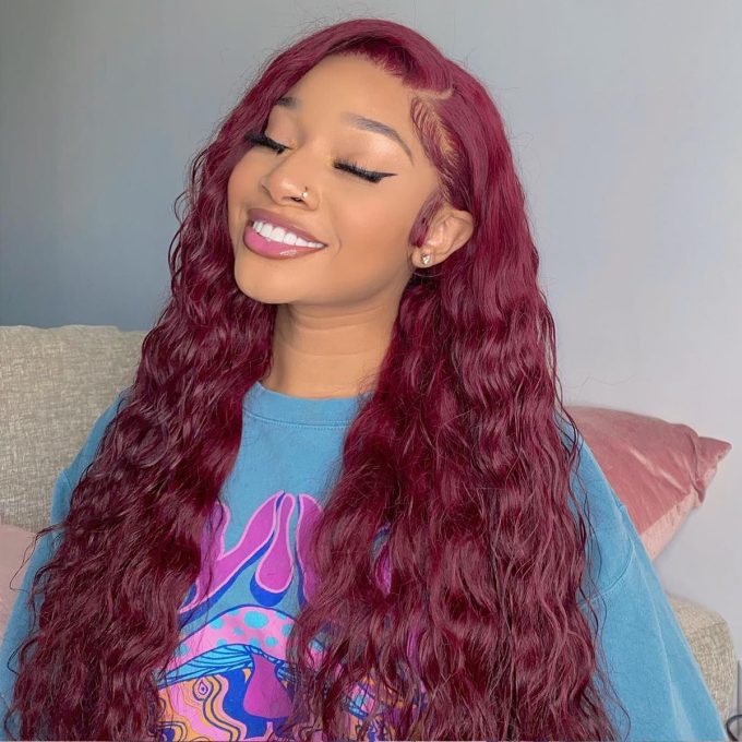 99J Burgundy Water Wave Wig