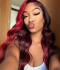 Burgundy Color Body Wave with Red Highlight Wig