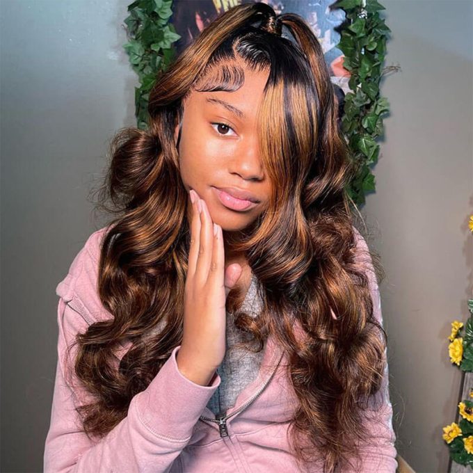 Ombre Highlights Brown Body Wave Wig