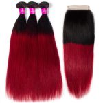 Straight-Hair-Ombre-Bundles-With-Closure-1B-Burgundy-Red-Wine-Ombre-Burgundy-Human-Hair