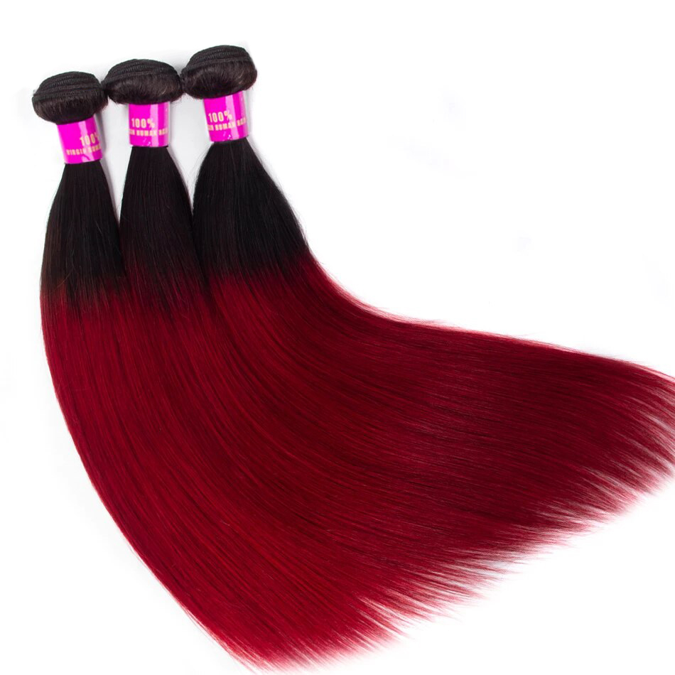 Straight-Hair-Ombre-Bundles-With-Closure-1B-Burgundy-Red-Wine-Ombre-Burgundy-Human-Hair