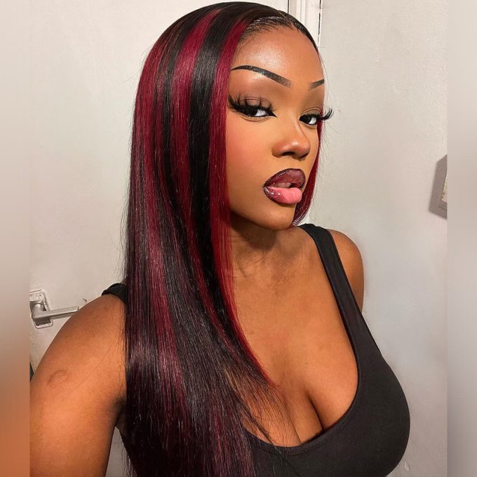 Burgundy Highlight Wig Straight