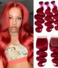 Red-Bundles-With-Lace-Closure-Colored-Body-Wave