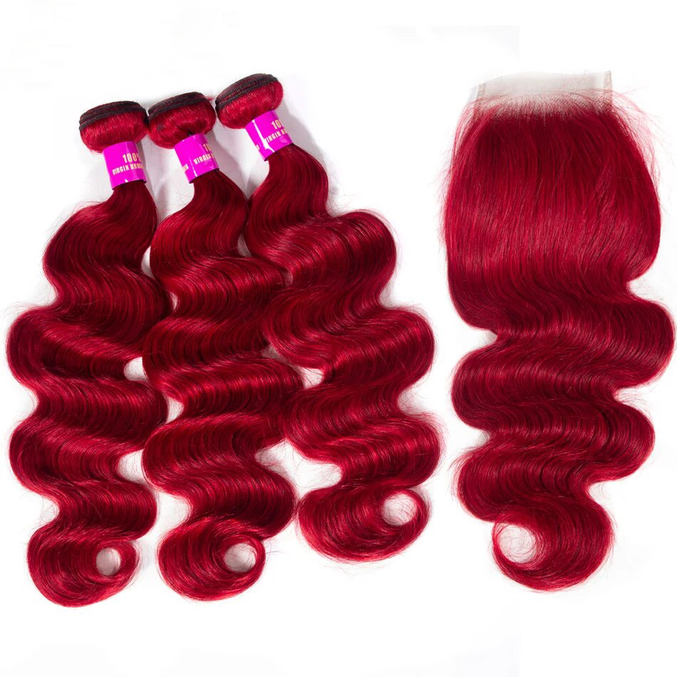 Red-Bundles-With-Lace-Closure-Colored-Body-Wave-Human-Hair-Bundles-With-Closure-Remy-Brazilian