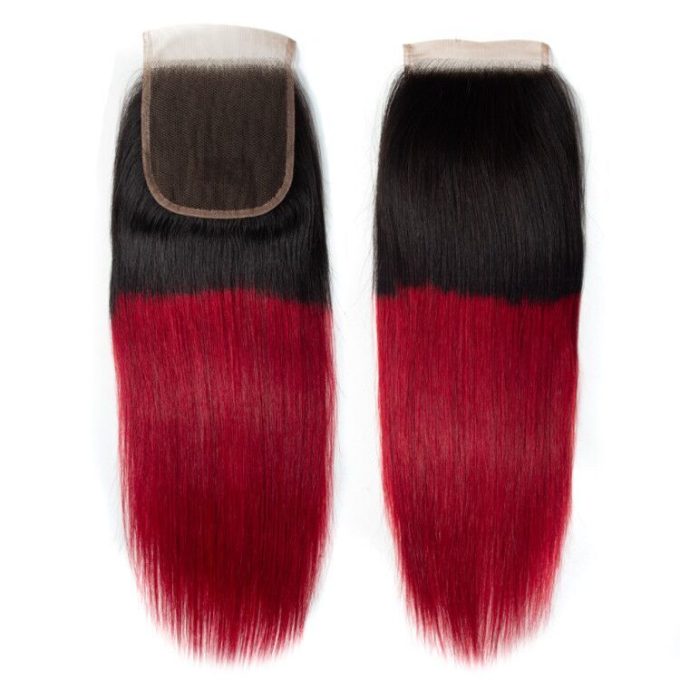 1B Red Straight 4×4 Lace Closure