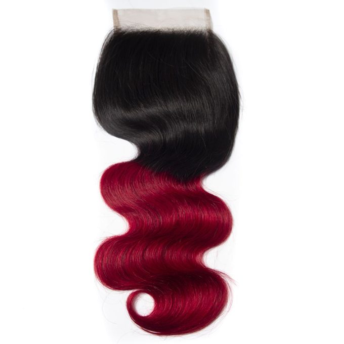1B Red Body Wave 4×4 Lace Closure
