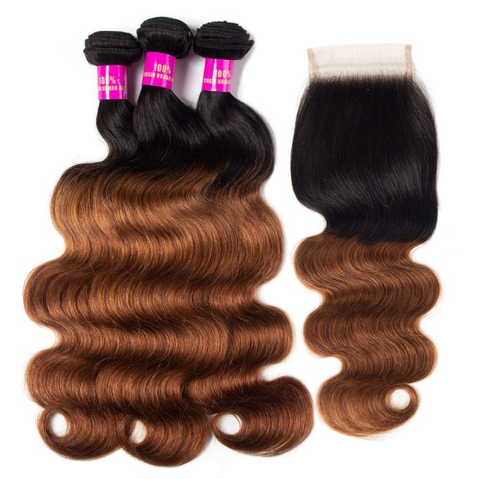 1B/30 Body Wave Hair Bundles With Lace Closure