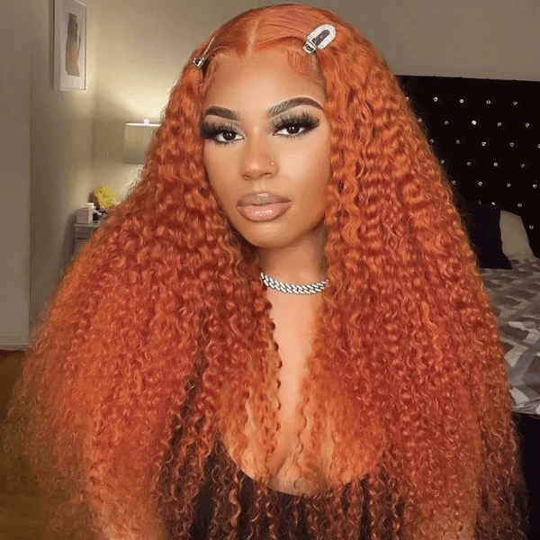orange color curly wig