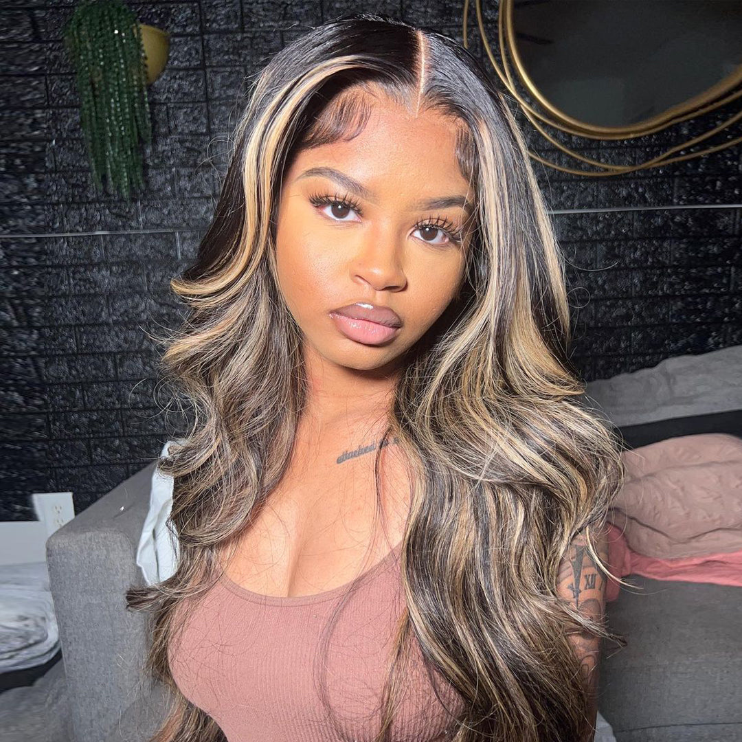 Balayage Glueless New Body Wave 13×4 HD Lace Full Frontal Human Hair Wig With Highlights