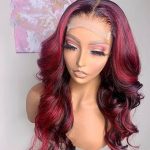Burgundy Color Body Wave with Red Highlight Wig