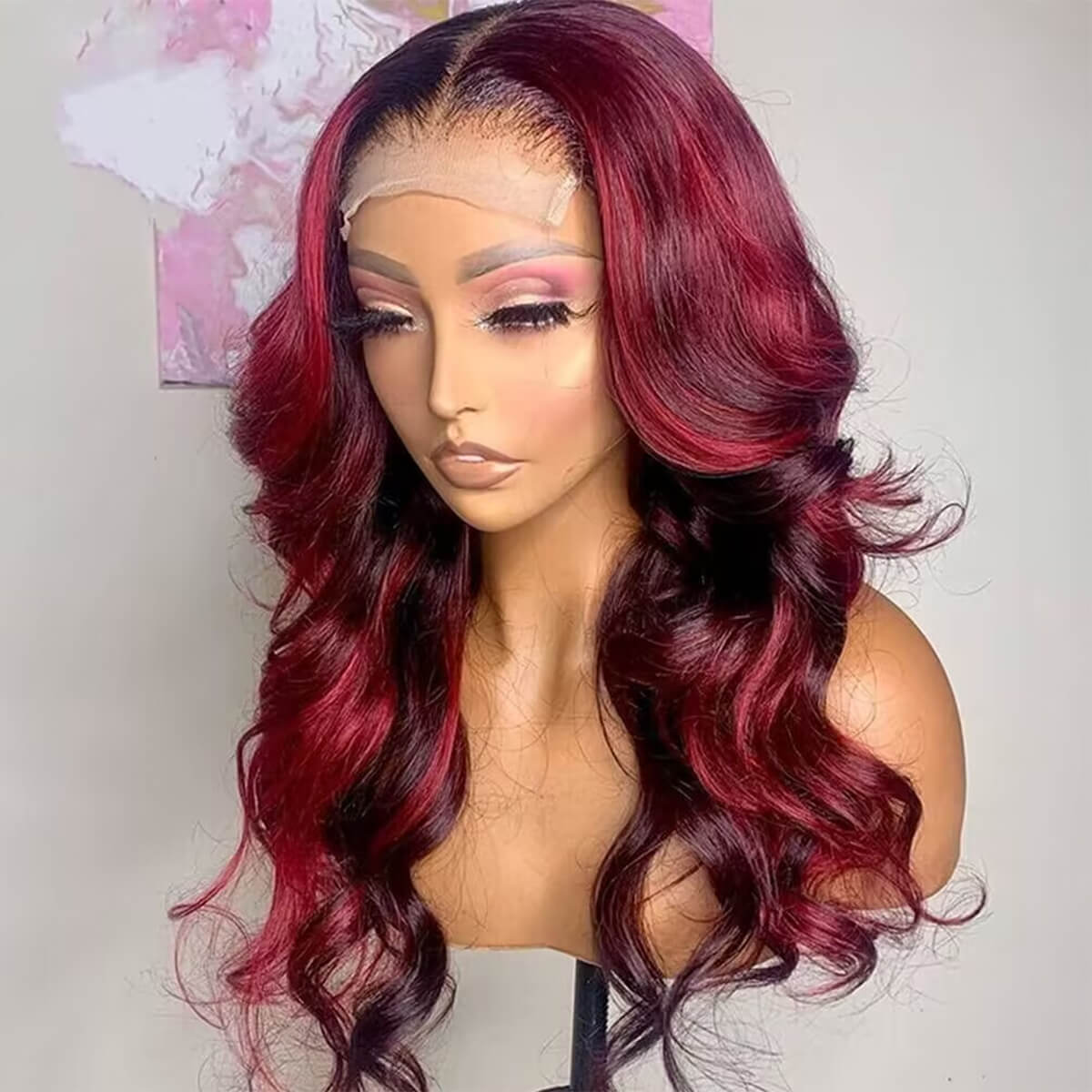 Burgundy Color Body Wave with Red Highlight Wig
