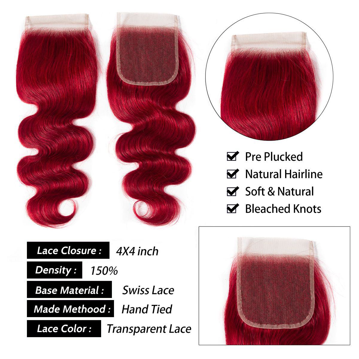 red_color_body_wave_lace_closure
