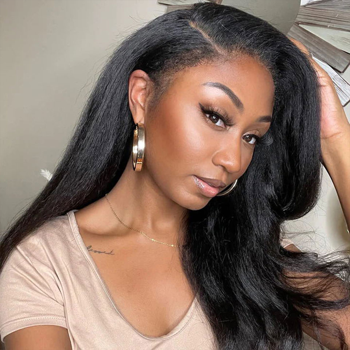 4C Edges Hairline Kinky Straight Lace Front Wig Super Natural Glueless Wig