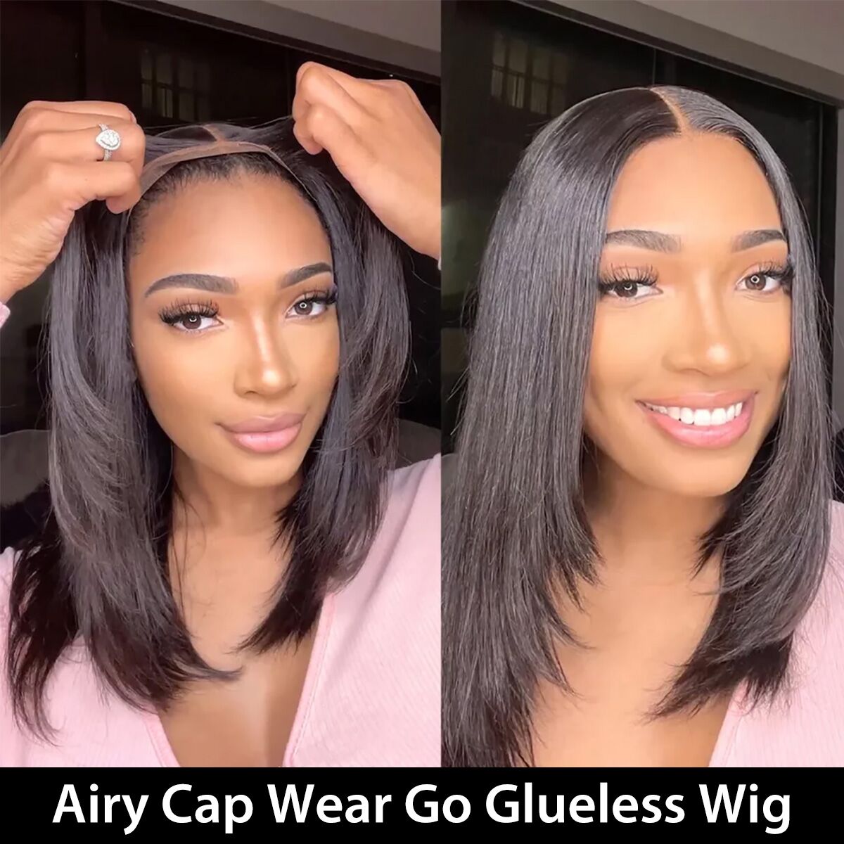 Breathable Airy Cap Straight Layered Cut Wig Trendy Short Put On And Go HD Lace Wig