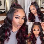 Burgundy Highlight Body Wave Wig P1B/99J Wear & Go Straight Glueless HD Lace Wig