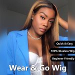 Pre-cut Lace Wig Ombre Highlights Honey Blonde Body Wave Wig with Dark Roots Wear & Go Straight Glueless Lace Wig