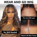 Pre-cut Lace Wig Ombre Highlights Honey Blonde Body Wave Wig with Dark Roots Wear & Go Straight Glueless Lace Wig