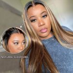 Pre-cut Lace Wig Ombre Highlights Honey Blonde Body Wave Wig with Dark Roots Wear & Go Straight Glueless Lace Wig