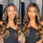 Pre-cut Lace Wig Ombre Highlights Honey Blonde Body Wave Wig with Dark Roots Wear & Go Straight Glueless Lace Wig
