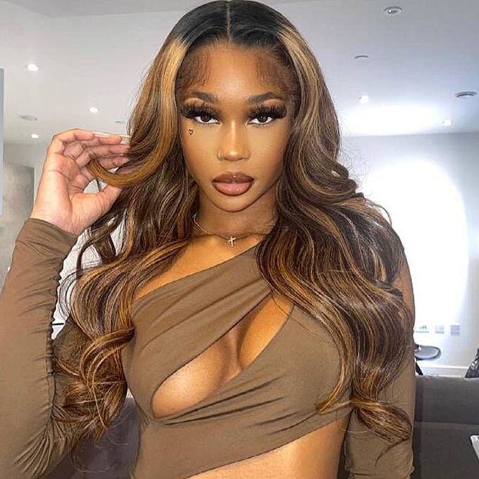 Pre-cut Lace Wig Ombre Highlights Honey Blonde Body Wave Wig with Dark Roots Wear & Go Straight Glueless Lace Wig