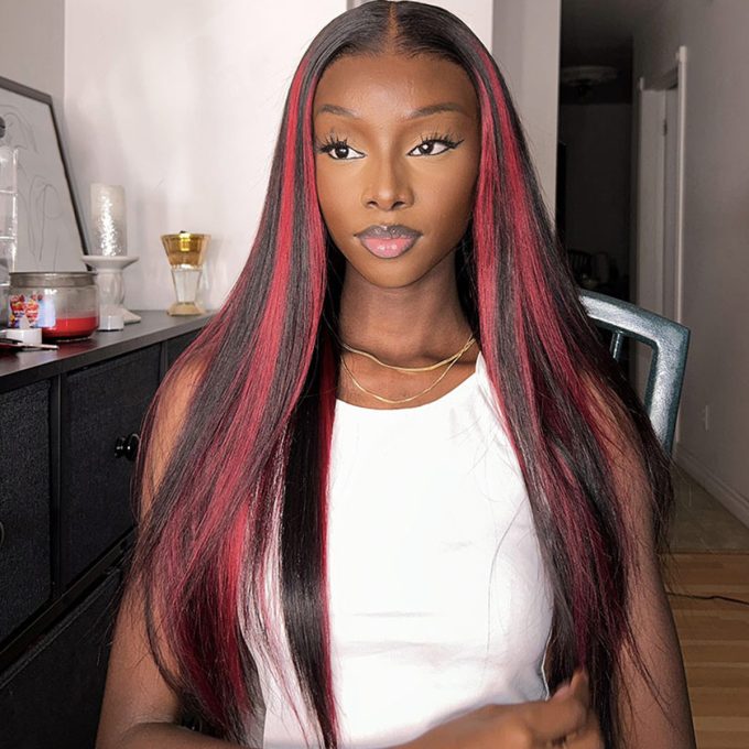 Burgundy Highlight Body Wave Wig P1B/99J Wear & Go Straight Glueless HD Lace Wig