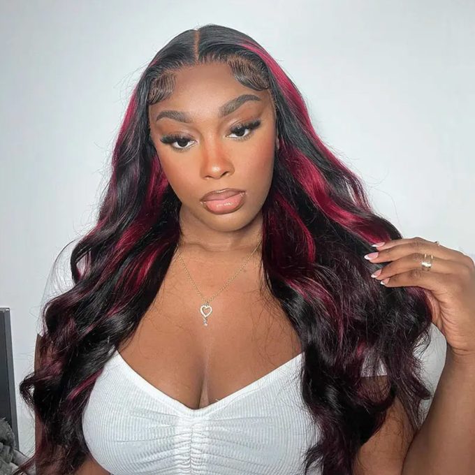 Burgundy Highlight Body Wave Wig P1B/99J Wear & Go Straight Glueless HD Lace Wig