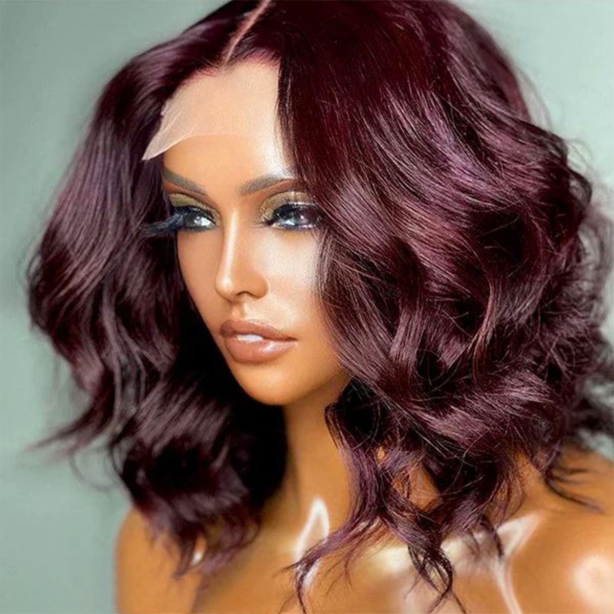 99J Burgundy Short Wavy Wave 5×5 HD Lace Glueless Wig 100% Human Hair