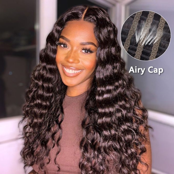 loose deep wave airy cap wig