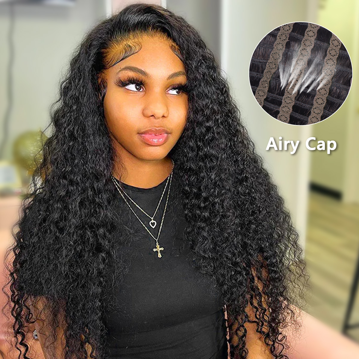 Breathable Airy Cap Wig Pre Bleached Knots Wear Go Pre Cut Glueless Wig 6×5 Curly Human Hair Wig