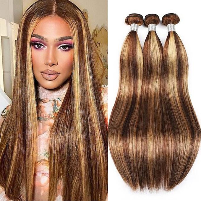 Highlight 4 27 Color Brazilian Straight Hair 3 Bundles